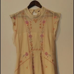 Free People dress embroidery beige
